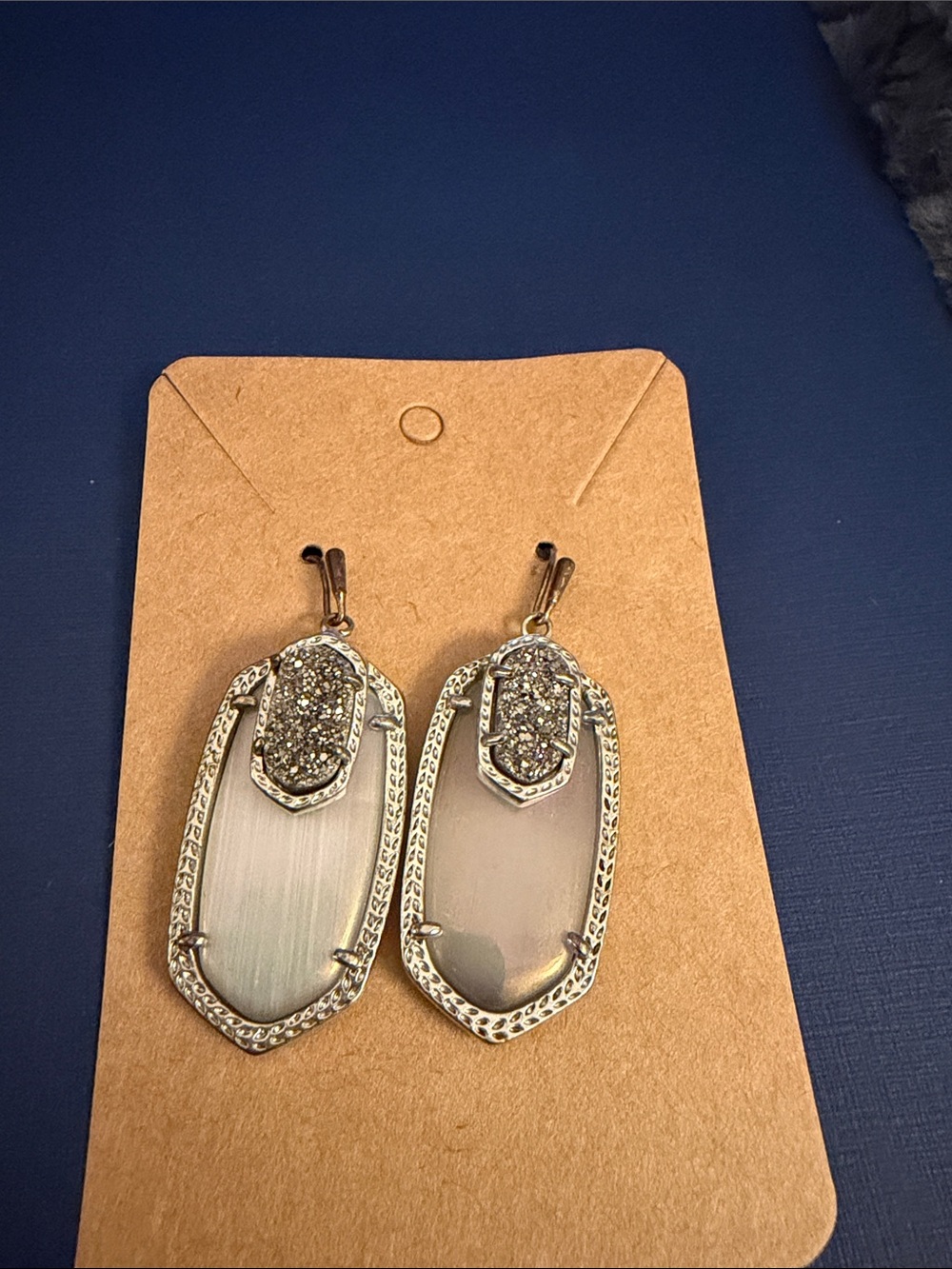 Kendra Scott Silver Tone Druzy and Slate Drop Earrings